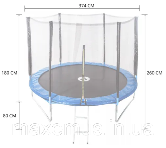 Батут детский Atleto 374 см с защитной сеткой и лестницей батут для детей садовый батут синий Мостиська - фото 8