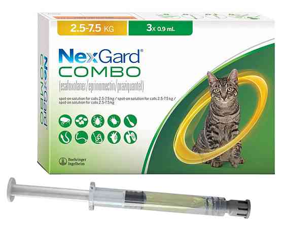 NexGard Combo (НексГард Комбо) Капли от блох клещей и гельминтов для кошек 2.5 - 7.5 кг (L) №1 пипетка 0.9 мл Винница