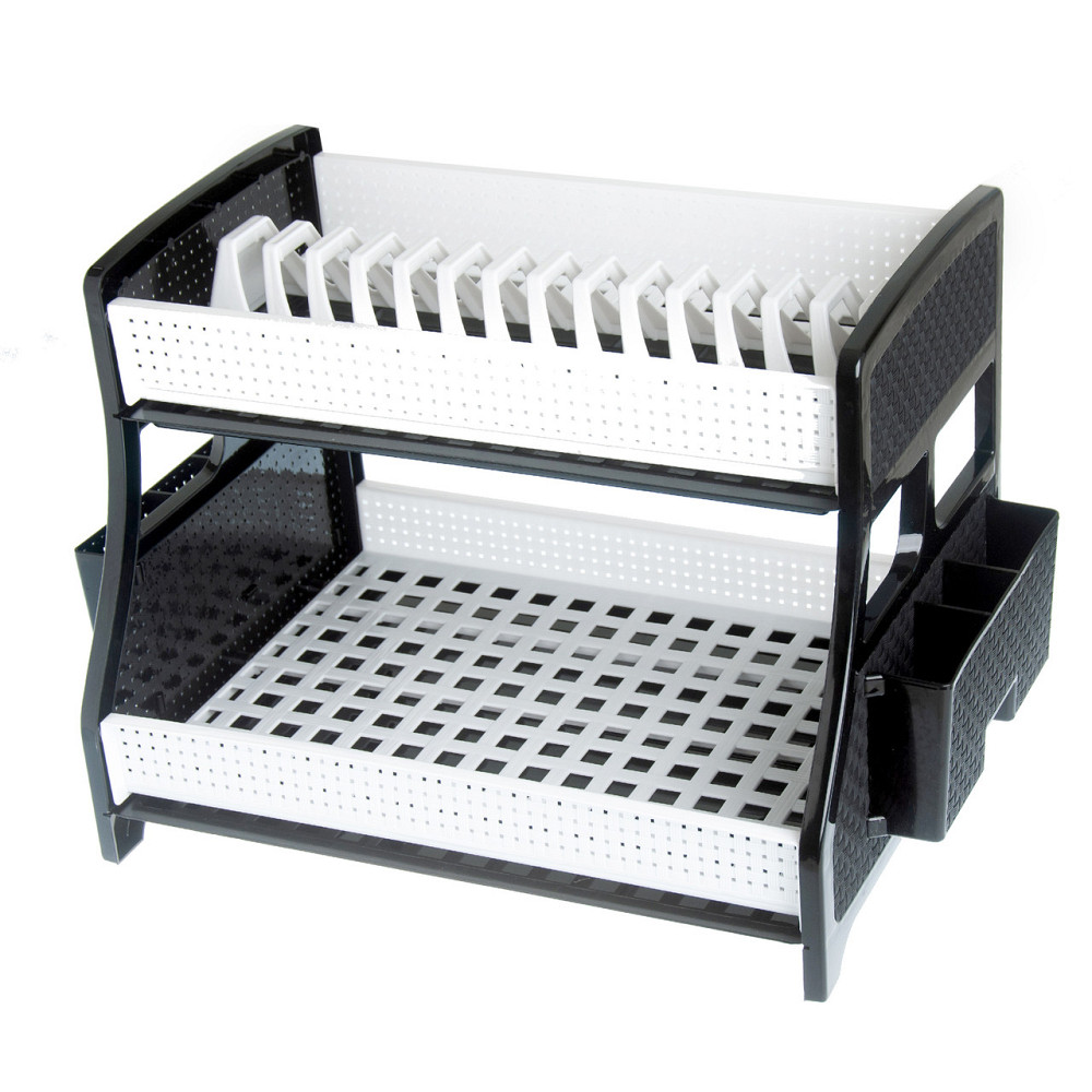 Сушка для посуды 2 ярусная, с 2-мя поддонами, R-Plastic черно-белая Одесса - изображение 2
