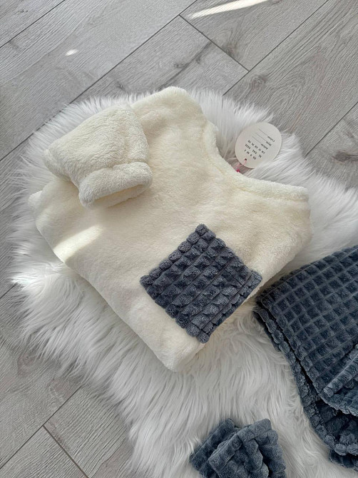 Жіноча затишна тепла піжама: кофта і шорти + пов'язка на голову з турецької махри Одеса - фото 6