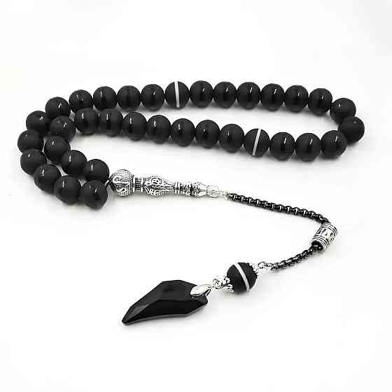 Агатові чотки RESTEQ з металевим китицем — 33 намистини по 10 мм, 27 см, чотки з агату Київ