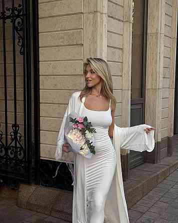 Жіночий базовий костюм-двійка: плаття + кардиган турецька віскоза Молочний, 46/48 Одеса