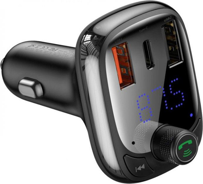 Автомобільний FM-модулятор Baseus T-Typed Bluetooth CCTM-B01 (2USB/1Type-C/36W) Чорний Вінниця - фото 1