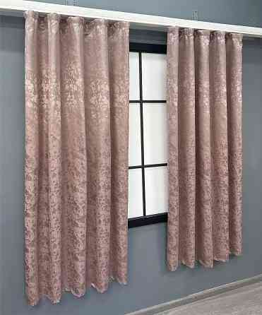 Комплект коротких штор VR-Textil Льон мармур Pavliani VO № 1716ш пудровий 130х170 см 2 шт (35-0342) Київ