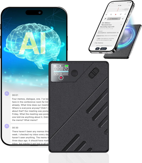 AI Диктофон E EAZEYAI 64GB — Транскрипція 112 мов, Розумне резюме (ChatGPT), Синхронний переклад, Шумозаглушення, USB-C Київ - фото 2