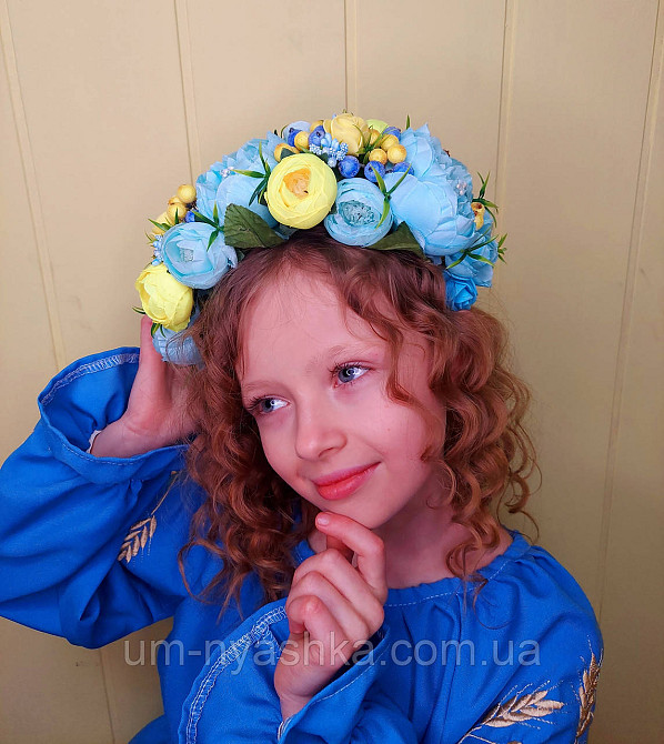 Ободок обруч з квітами "Піони великий блакитно-жовтий" Кривий Ріг - фото 2