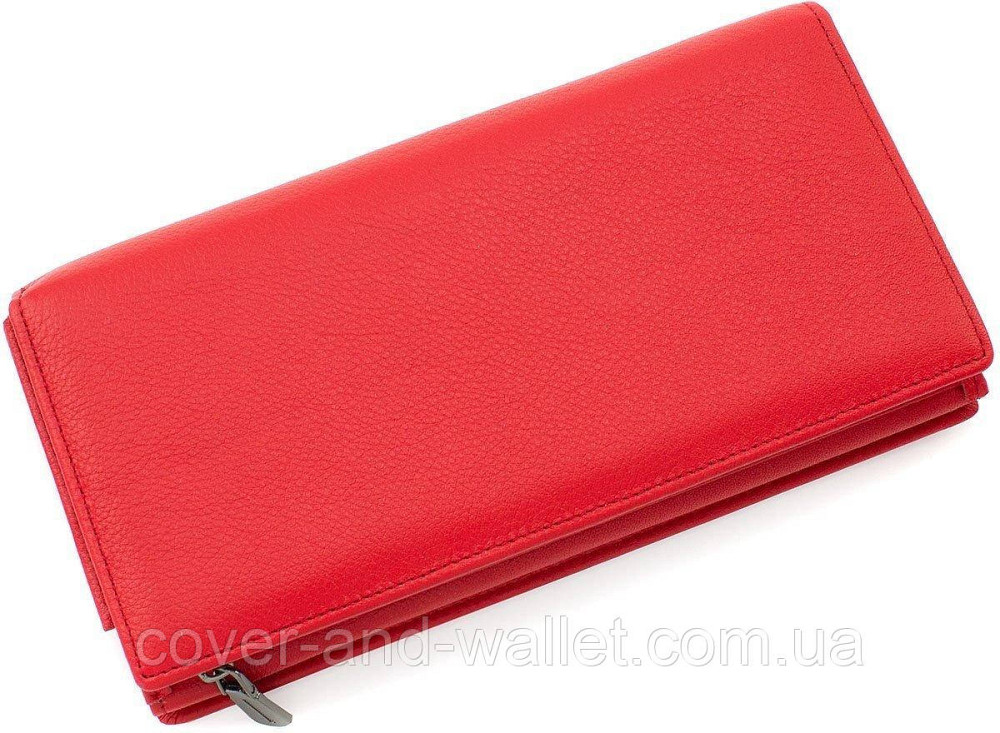 Вместительный женский кожаный кошелёк на магнитах и молнии красного цвета Marco Coverna 1423 Киев - изображение 2