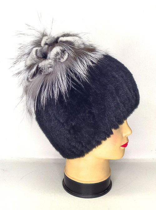 Меховая шапка женская цветок Rex Мишель Черный Харьков - изображение 4