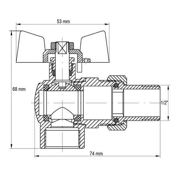 Кран з американкою 1/2" (Koer KR.228) кутовий (KR0016) Київ