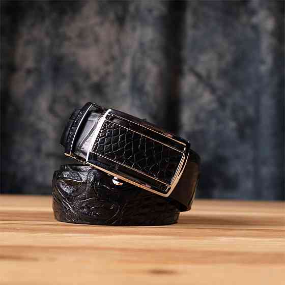Ремінь-автомат CROCODILE LEATHER 18239 з натуральної шкіри крокодила Чорний Київ
