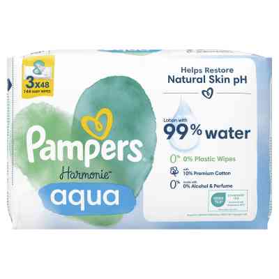 Дитячі вологі серветки Pampers Harmonie Aqua 3 пачки х 48 шт (8006540458525) Вінниця