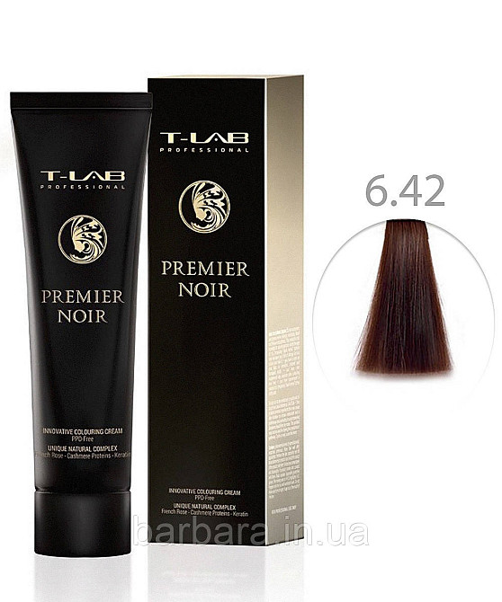Крем-фарба для волосся T-LAB Professional Premier Noir Colouring Cream 6.42 темний блонд мідно-перламутровий Київ - фото 1