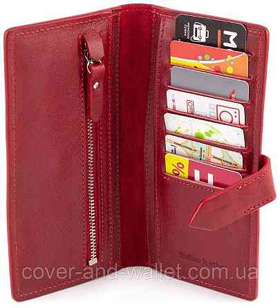 Стильний жіночий купюрник ручної роботи із гладкої шкіри червоного кольору Grande Pelle Київ