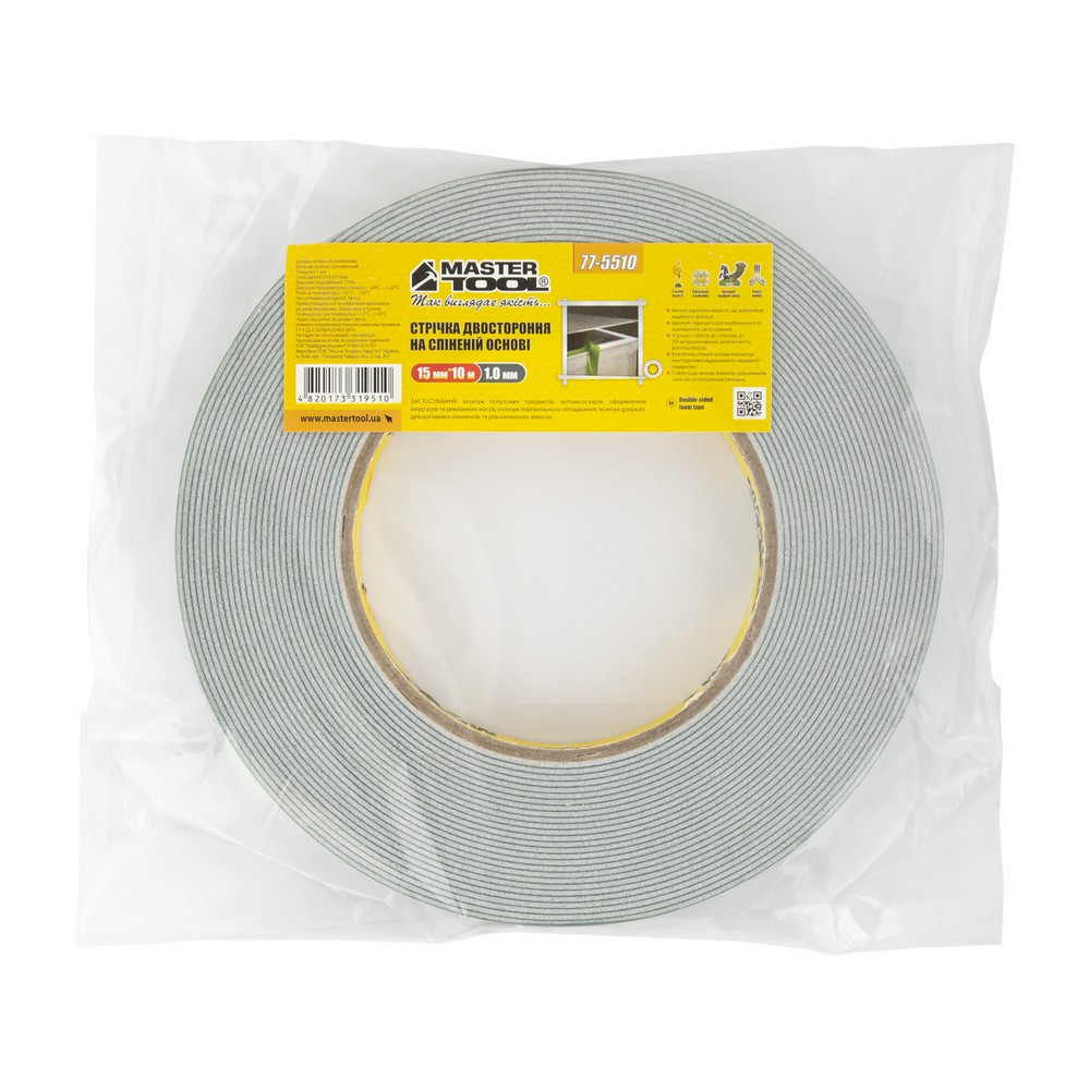 MASTERTOOL Стрічка двостороння MASTERTOOL на спіненій основі 15 мм 10 м 77-5510 Киев - изображение 6