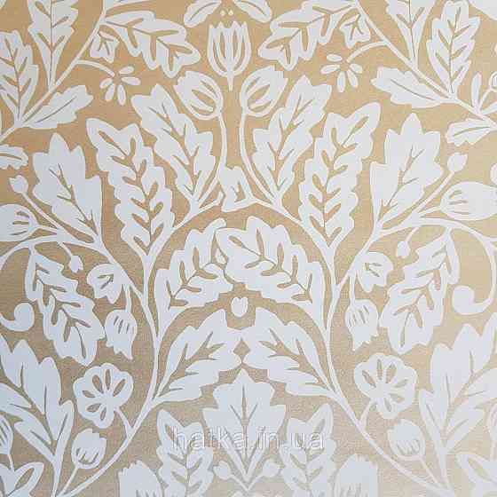Шпалери вінілові на флізелін Caselio Mystery 0.53х10 м яскраві листя дубок білі на золотистому Київ