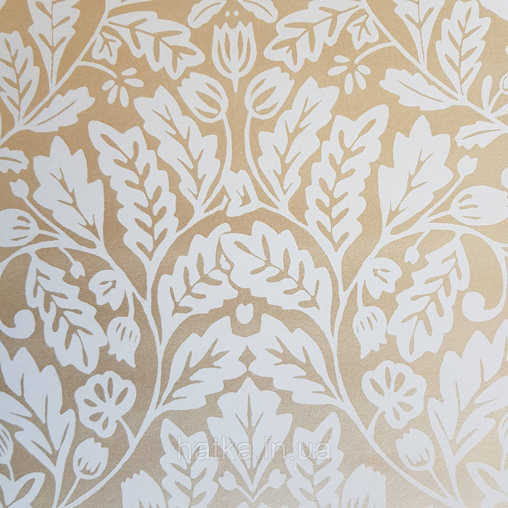 Шпалери вінілові на флізелін Caselio Mystery 0.53х10 м яскраві листя дубок білі на золотистому Київ - фото 4