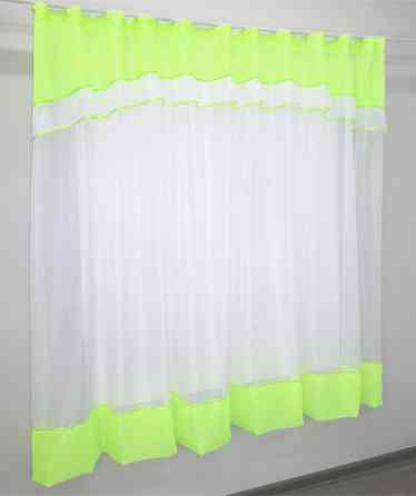 Гардина арка на кухню VR-Textil № 110к белый с неоново-салатовым 280х170 см (52-0542) Киев