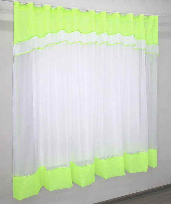 Гардина арка на кухню VR-Textil № 110к белый с неоново-салатовым 280х170 см (52-0542) Киев - изображение 2
