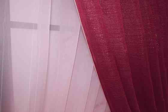 Кухонные шторки VR-Textil № 101к с подвязками розовый с бордовым 330х170 см (50-376) Киев