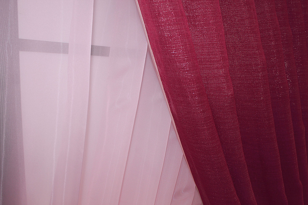 Кухонные шторки VR-Textil № 101к с подвязками розовый с бордовым 330х170 см (50-376) Киев - изображение 5