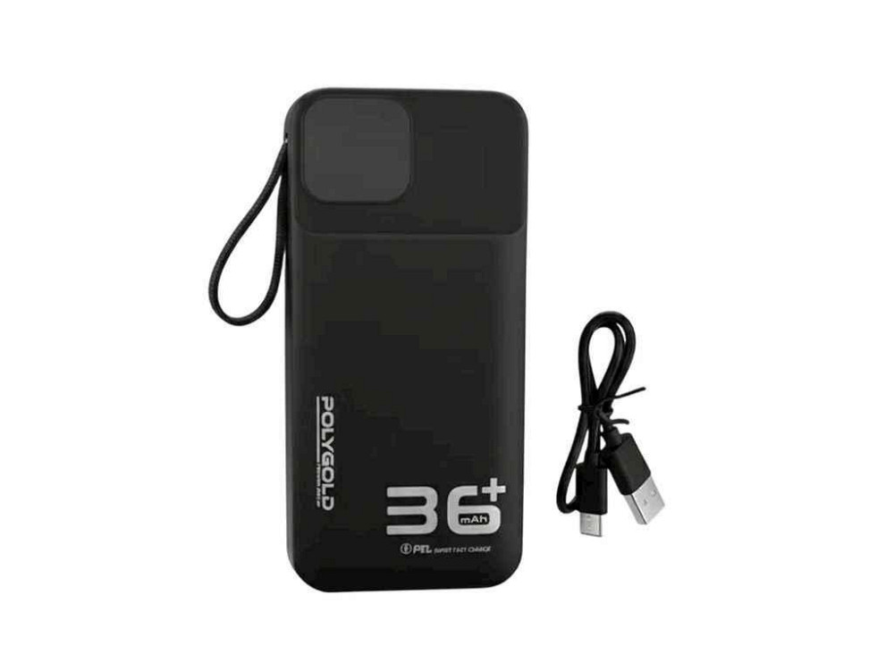 Power Bank 36000mAh PG-PW328 USB/2PD/фонарик/LED дисплей/кабель 2в1 (Type-C/Lightning) черный (real 30000) ТМ POLYGOLD Киев - изображение 1