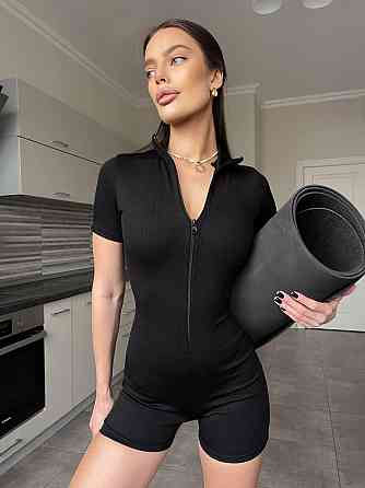 Женский трендовый комбинезон с утяжкой на молнии турецкий эластичный рубчик Одесса