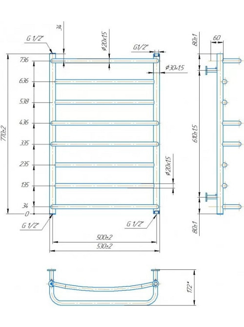 Водяной полотенцесушитель Mario INOX Люкс 770х530/500 Киев - изображение 4