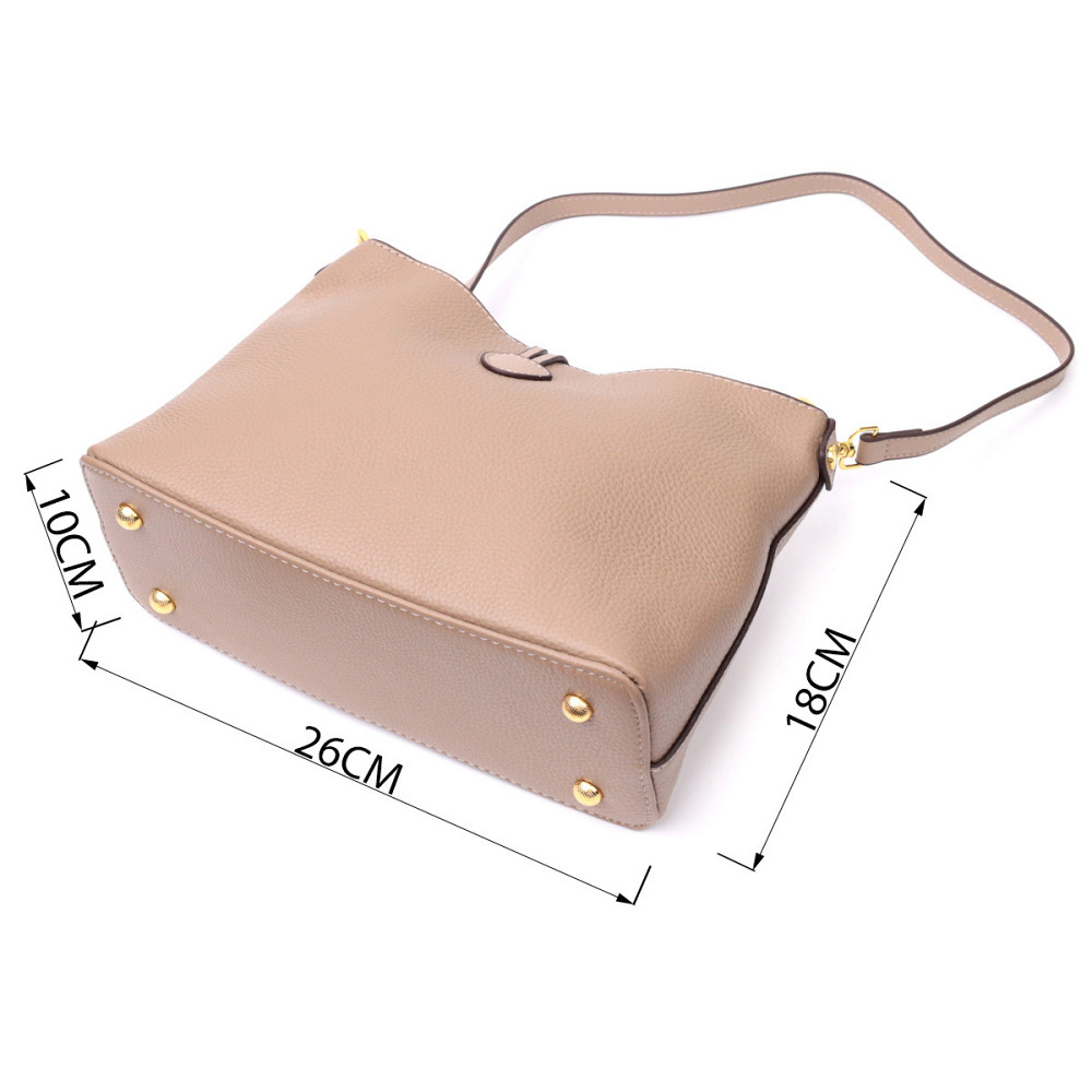 Сумка женская с оригинальной застежкой пуговкой из натуральной кожи Vintage 22320 Бежевая Киев - изображение 3