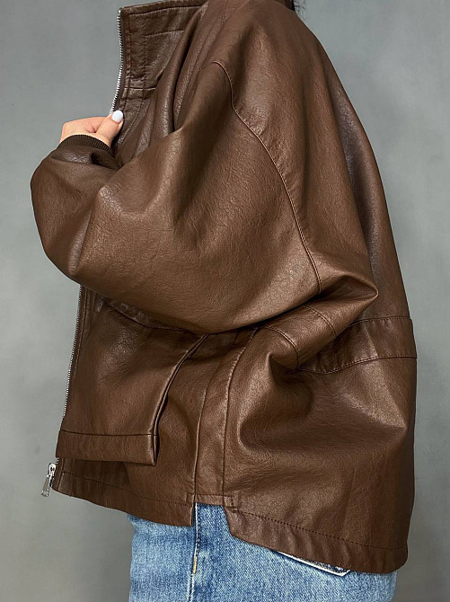 Куртка жіноча Buosc Hisae 80901 з екошкіри оверсайз бомбер коричнева, коричневий, M Київ - фото 6