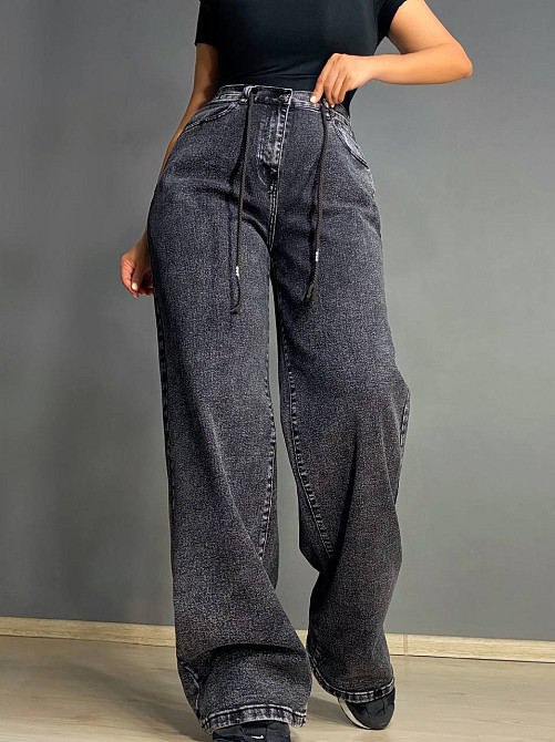 Джинсы женские Vanver 82081 палаццо широкие талия на резинке со шнурком черные, черный, З4, 34, 94 см, 120 см Киев - изображение 11