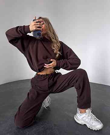 Жіночий стильний теплий костюм двосторонній фліс. Шоколад, 46/48 Одеса