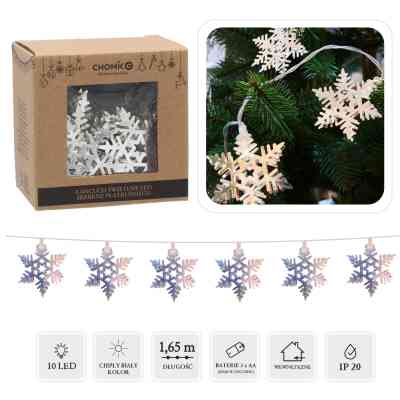 Гірлянда Chomik Сніжинки сталь 10 LED, теплий білий, IP20, 3хАА (5900779881020) Вінниця