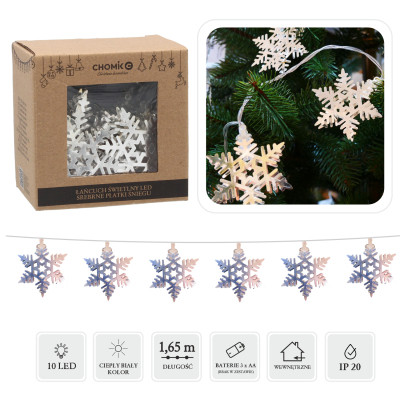 Гірлянда Chomik Сніжинки сталь 10 LED, теплий білий, IP20, 3хАА (5900779881020) Вінниця - фото 1