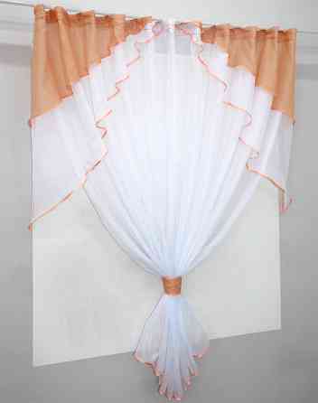 Кухонная занавеска VR-Textil № 114к ламбрекен и тюль персиковый с белым 280х170 см (52-0594) Киев
