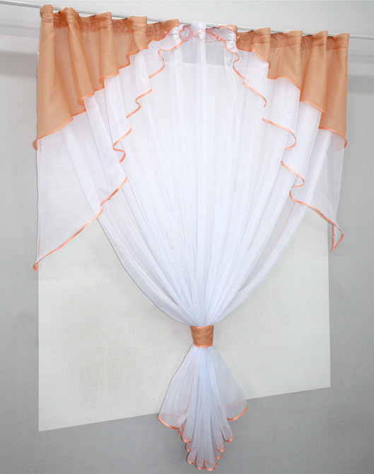 Кухонна занавіска VR-Textil № 114к ламбрекен і тюль персиковий з білим 280х170 см (52-0594) Київ - фото 2