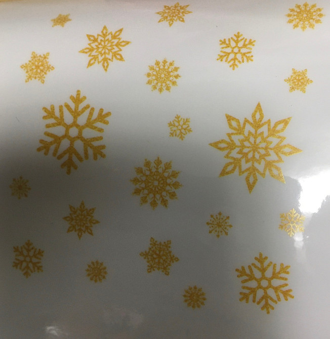 Новорічні сніжинки на вікна золоті з блискітками - розмір стікера 50*32см, силікон Київ - фото 4