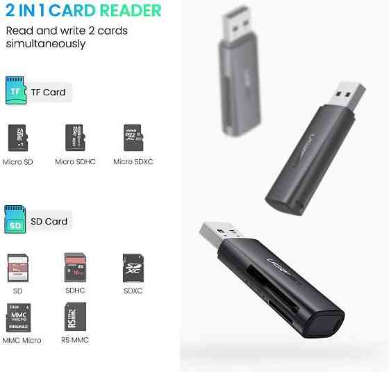 Кардридер USB 3.0 TF/SD Ugreen 60722 c поддержкой карт до 512Гб (Черный) Николаев