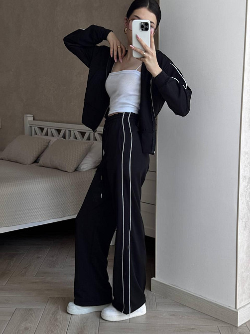 Женский стильный прогулочный костюм двойка: кофта и штаны турецкая двухнитка Черный, 46/48 Одесса - изображение 2