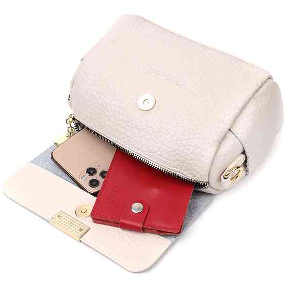 Красива жіноча шкіряна сумка з оригінальною плечовою лямкою Vintage 22404 Біла Київ