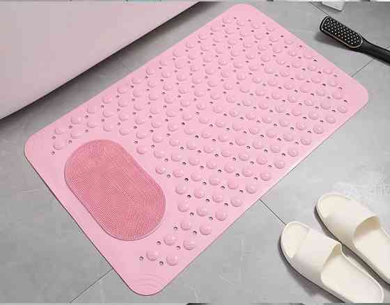 Коврик атискользящий для ванной комнаты и душа,массажный для ног силиконовый с присосками, розовый 36.5х69 см Каменец-Подольский