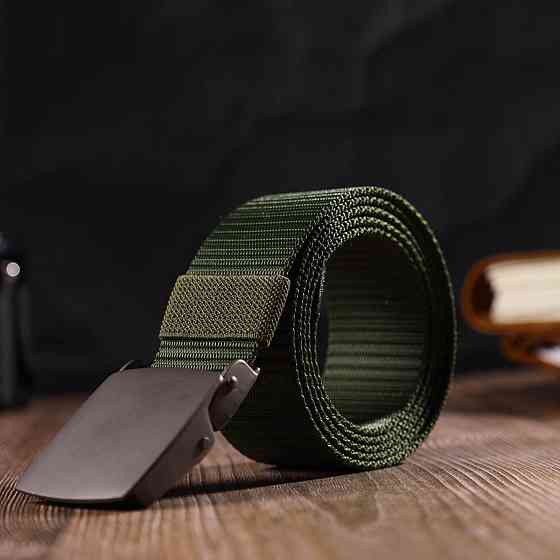 Крепкий мужской ремень с металлической пряжкой из текстиля Зеленый (Vintage) Киев