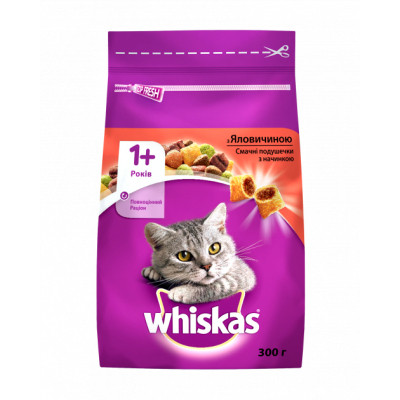 Сухий корм для кішок Whiskas з яловичиною 300 г (5998749144114/5900951014031) Вінниця - фото 1
