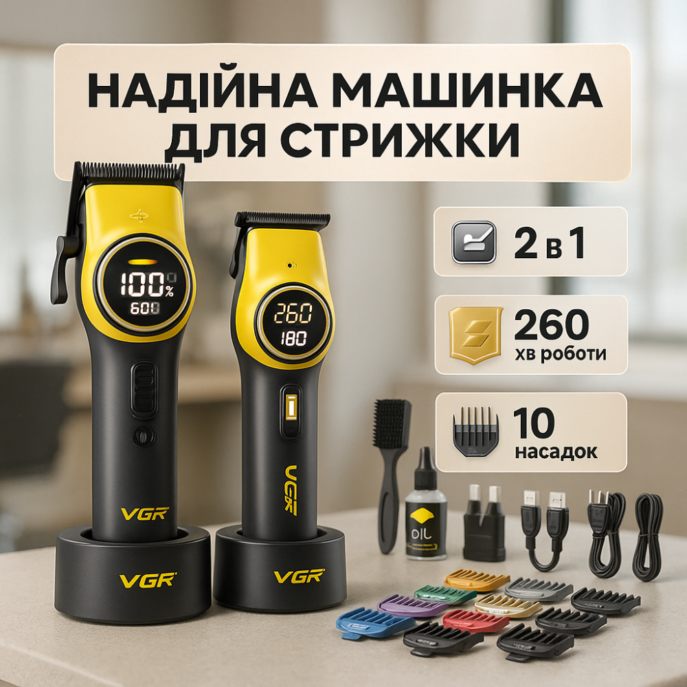 Набор для стрижки без раздражения, Машинка для стрижки волос с мощным мотором Набор мужчин KC-20 Львов - изображение 5