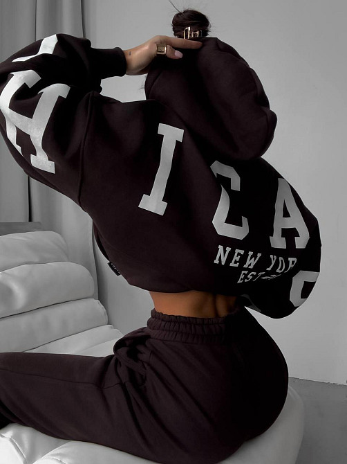 Женский стильный повседневный костюм Chicago с двойным капюшоном Шоколад, 48/50 Одесса - изображение 3