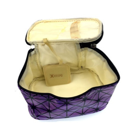 Косметичка женская с геометричным принтом 192 на 123 на 130 мм фиолетово-черный Киев - изображение 4