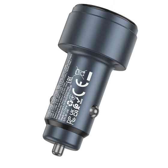 Автомобільний зарядний пристрій HOCO Z57B Glorious 63W dual-port digital display PD45W+QC3.0 car charger Metal Gray Київ
