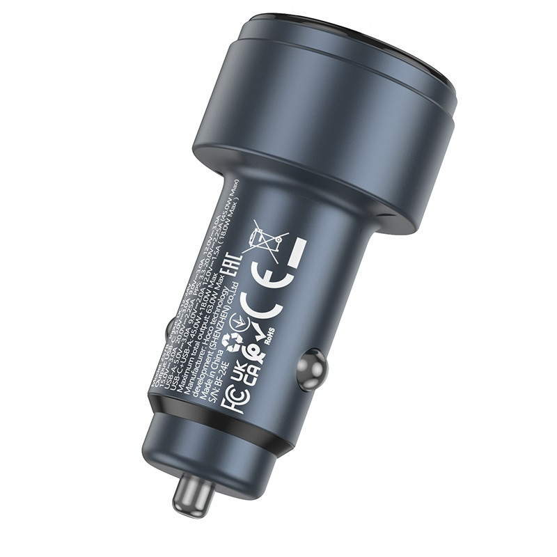 Автомобільний зарядний пристрій HOCO Z57B Glorious 63W dual-port digital display PD45W+QC3.0 car charger Metal Gray Київ - фото 5