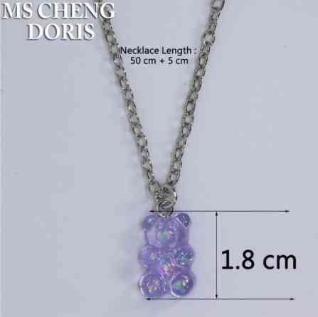 Біжутерія ведмедики кулон, бузковий з перламутром - довжина ланцюжка 50см, смола, цинковий сплав Київ