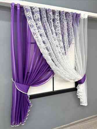Кухонные шторки VR-Textil № 101к с подвязками фиолетовый с белым 330х170 см (52-1199) Киев