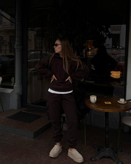 Женский теплый спортивный костюм двойка Двухсторонний плотный флис Шоколад, 42/46 Одесса - изображение 4